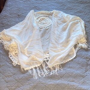 White Fringe Crochet Shawl